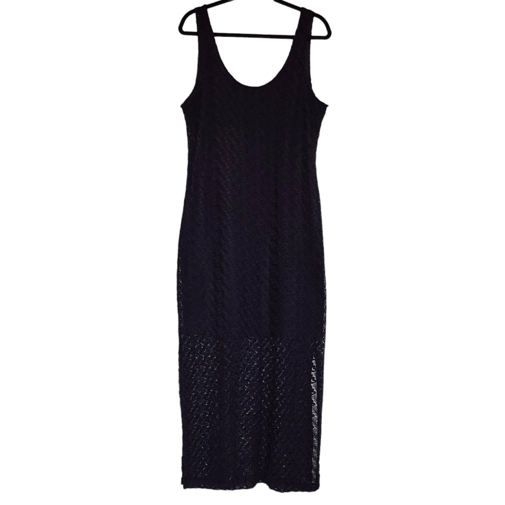 APT 9 Tank Maxi Dress Lace Black XL Sheer Beach Sexy RoundNeck Sleeveless